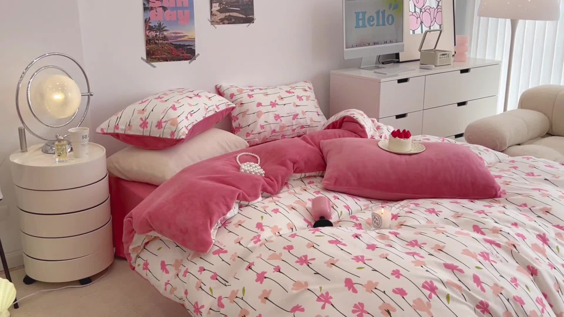 91家纺网 家纺一手货源 找家纺 昔可 2022新款梦幻公主风系列棉加绒印花四件套 蜜桃花园