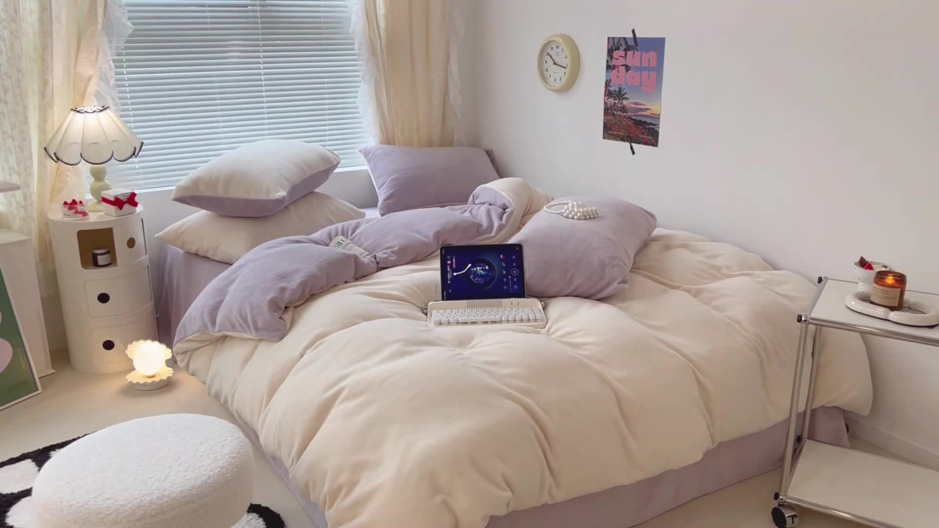 91家纺网 家纺一手货源 找家纺 昔可 2022新款奶油双拼系列牛奶绒四件套 奶缇米紫