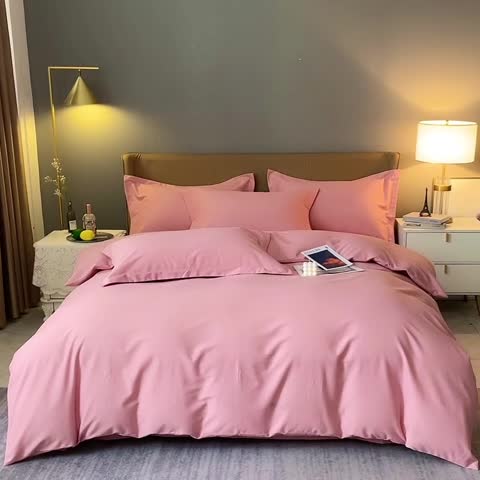 91家纺网 家纺一手货源 找家纺 晶缦家纺 2022新款加厚全棉纯色生态磨毛多规格四件套 纯依-粉玉