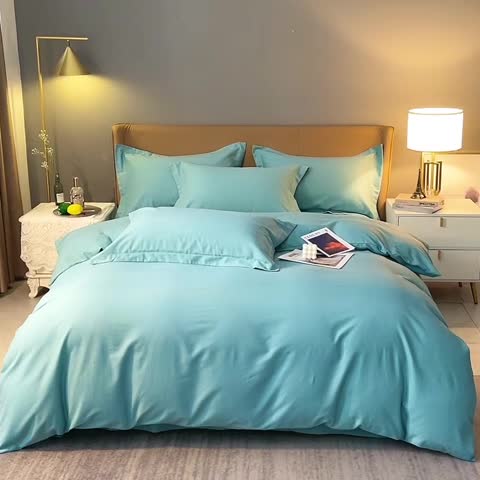 91家纺网 家纺一手货源 找家纺 晶缦家纺 2022新款加厚全棉纯色生态磨毛多规格四件套 纯依-豆绿