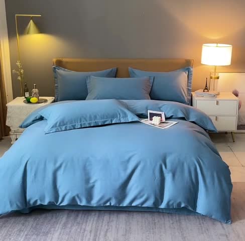 91家纺网 家纺一手货源 找家纺 晶缦家纺 2022新款加厚全棉纯色生态磨毛多规格四件套 纯依-蓝灰