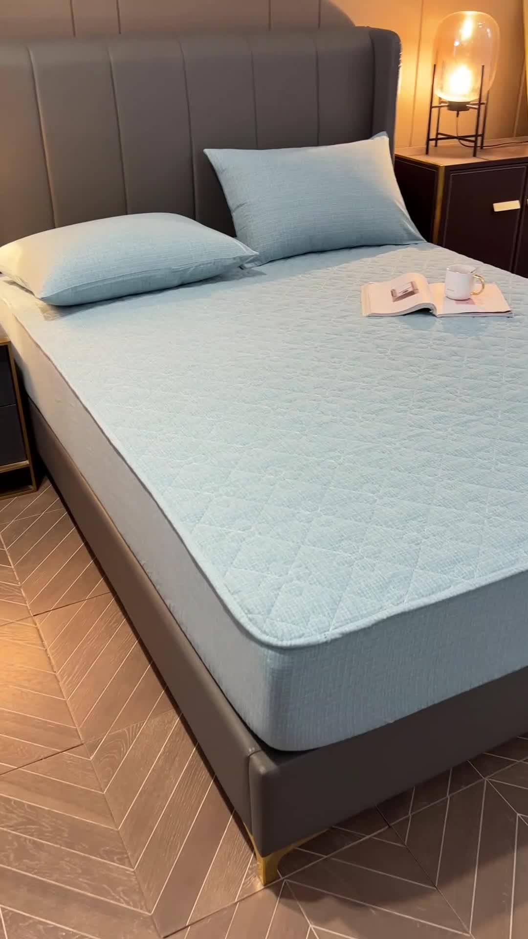 91家纺网 家纺一手货源 找家纺 尊康家纺（原磊科） 2022新款四叶花全棉抗菌肌理纹磨毛床笠 优雅灰