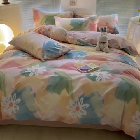 91家纺网 家纺一手货源 找家纺 雅居纺 2022新款生态磨毛四件套 花遇你