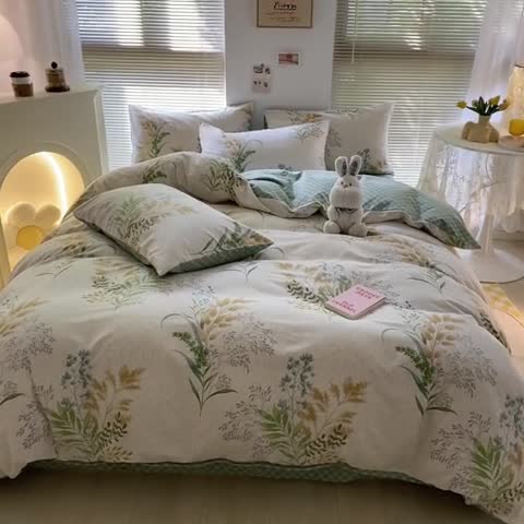 91家纺网 家纺一手货源 找家纺 雅居纺 2022新款生态磨毛四件套 六叶