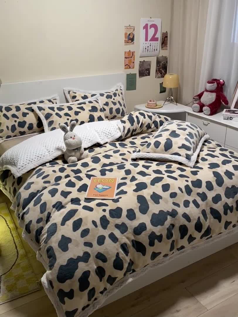 91家纺网 家纺一手货源 找家纺 澳梵 2022新款牛奶绒豆豆绒四件套 浓情咖啡