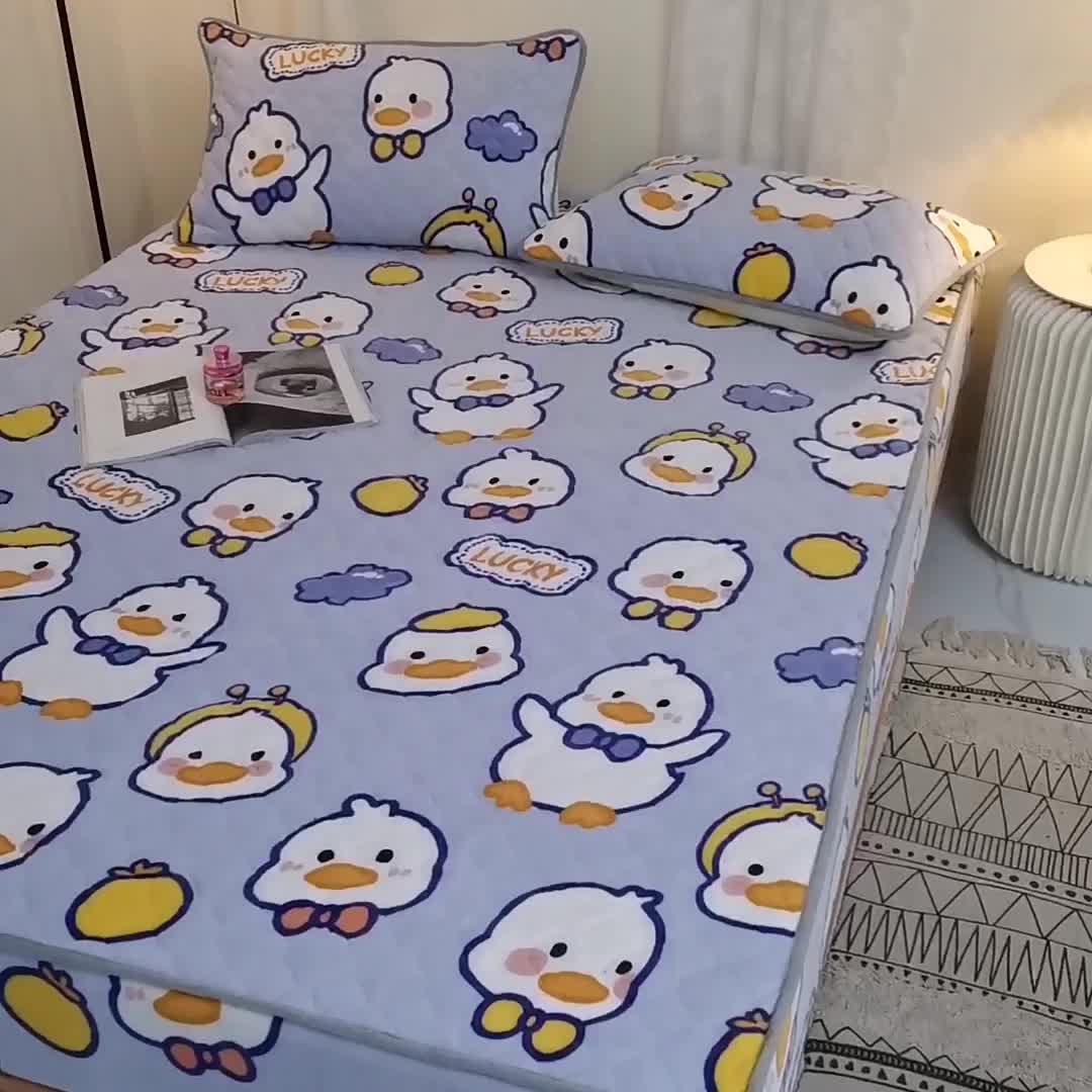 91家纺网 家纺一手货源 找家纺 小虾米 2022新款大床牛奶绒夹棉床笠 小黄鸭