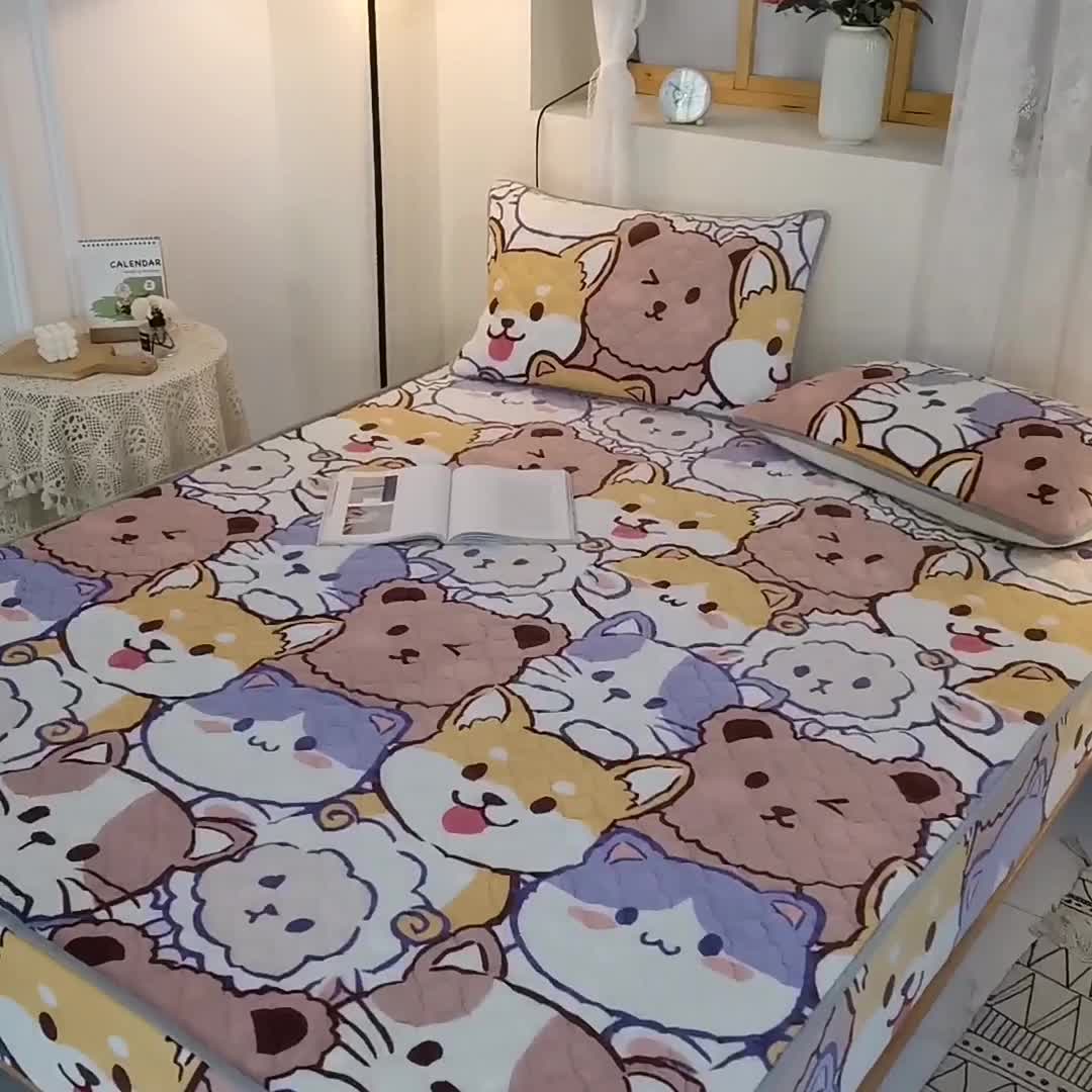 91家纺网 家纺一手货源 找家纺 小虾米 2022新款大床牛奶绒夹棉床笠 萌犬