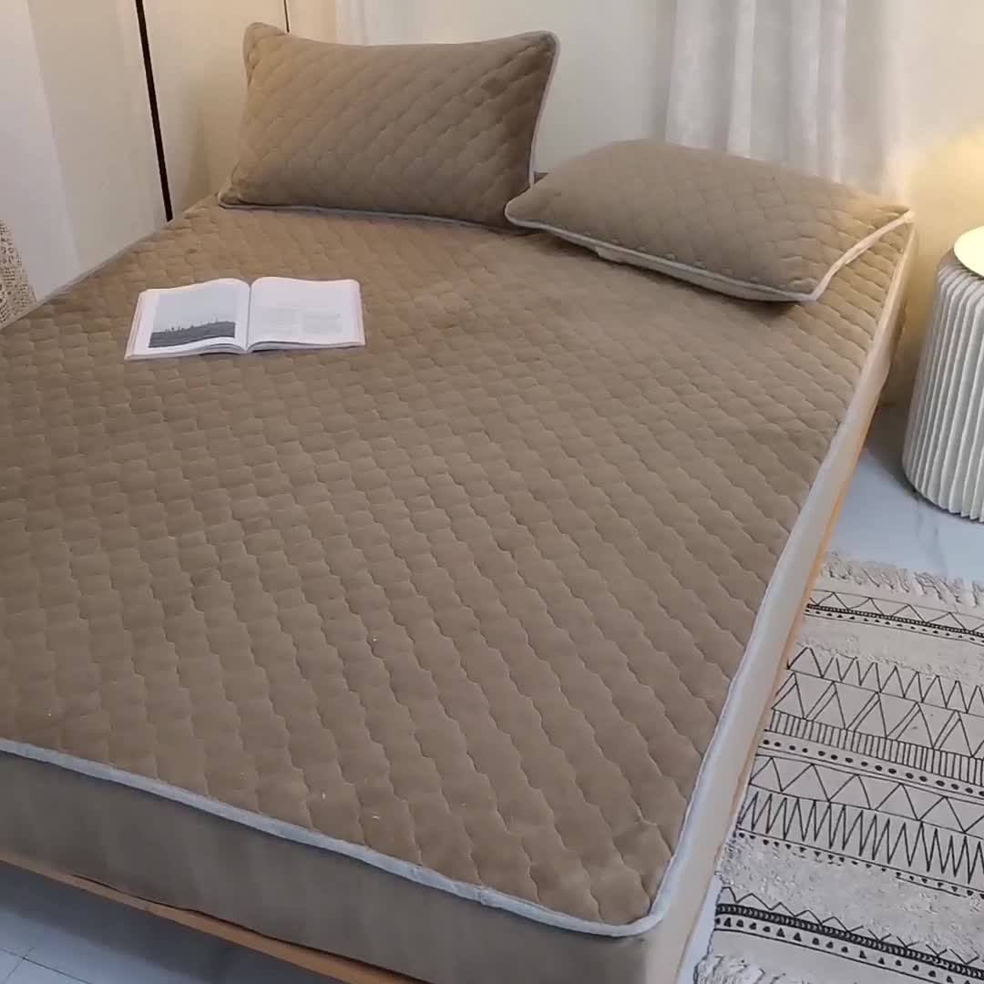 91家纺网 家纺一手货源 找家纺 小虾米 2022新款大床牛奶绒夹棉床笠 咖啡