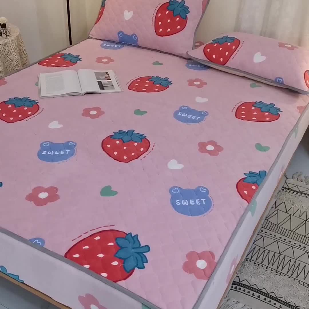 91家纺网 家纺一手货源 找家纺 小虾米 2022新款大床牛奶绒夹棉床笠 草莓粉