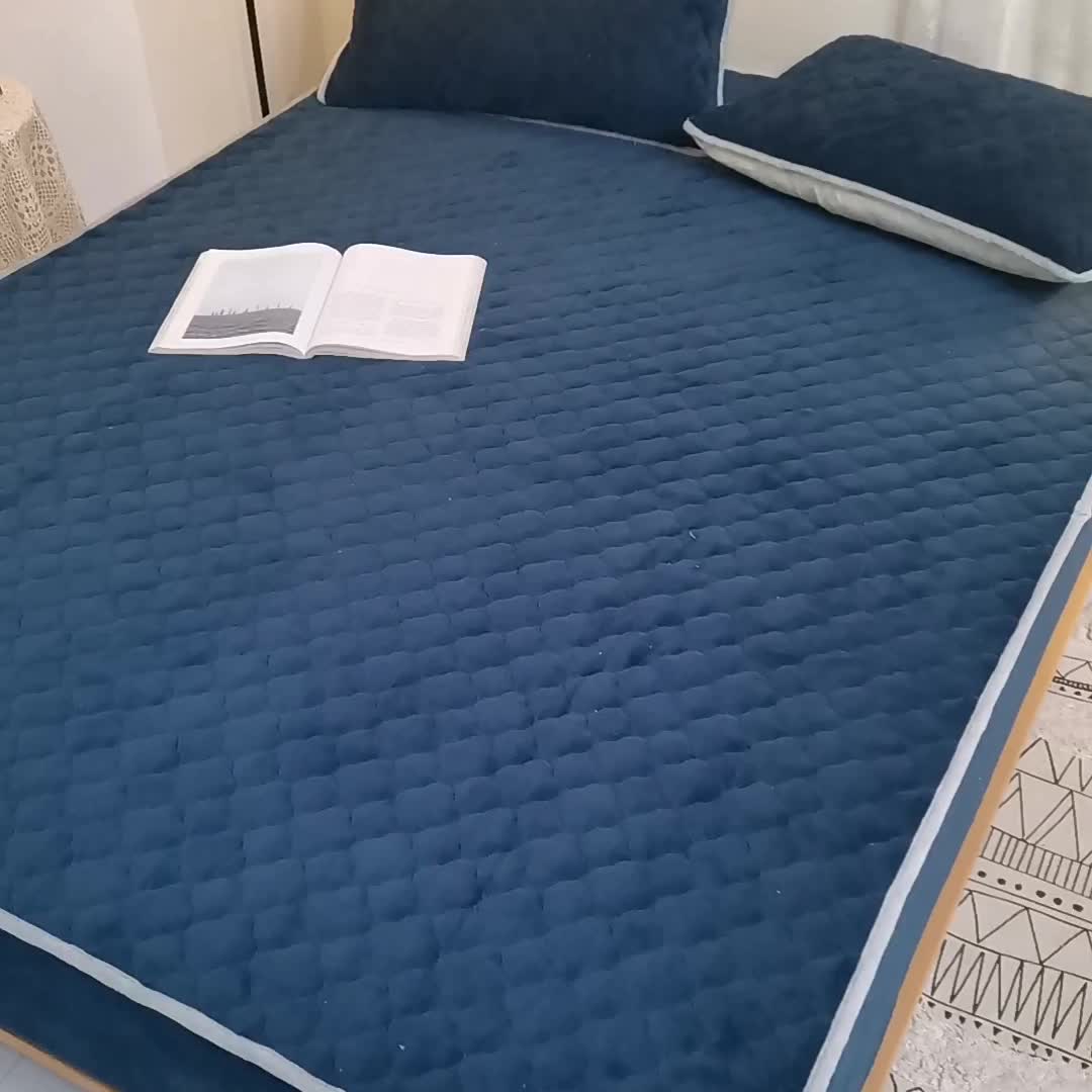 91家纺网 家纺一手货源 找家纺 小虾米 2022新款大床牛奶绒夹棉床笠 宝蓝