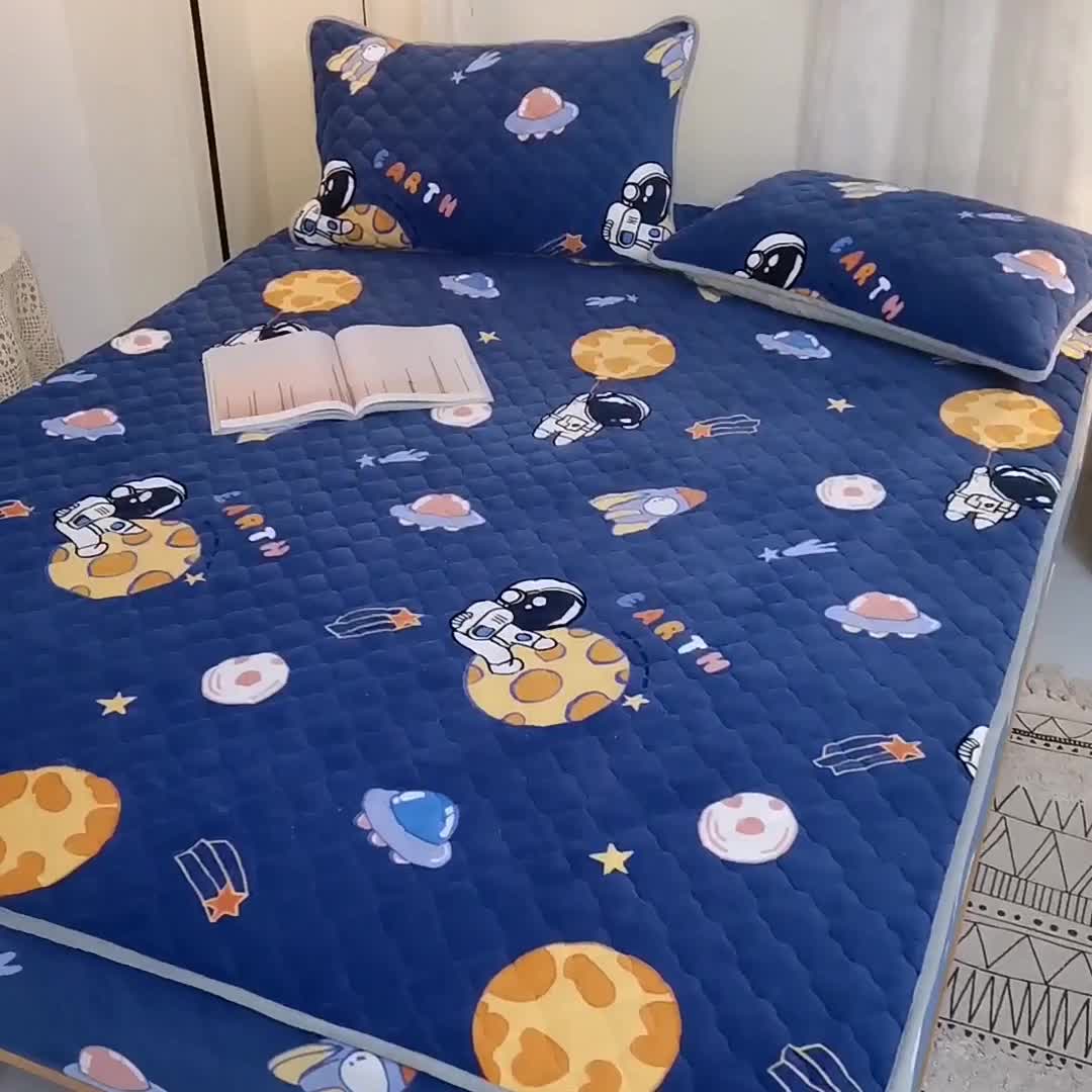 91家纺网 家纺一手货源 找家纺 小虾米 2022新款大床牛奶绒夹棉床笠 遨游太空