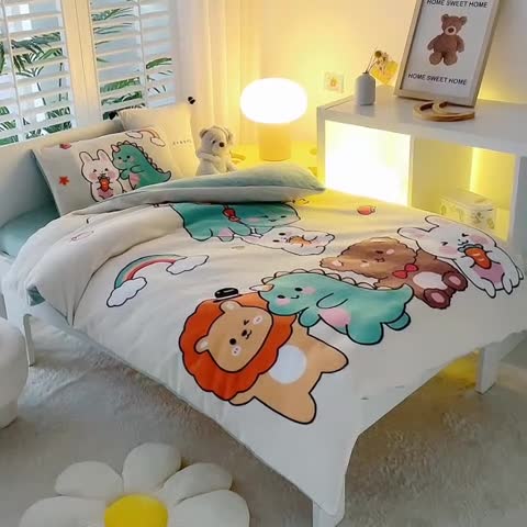 91家纺网 家纺一手货源 找家纺 鱼宝 2022新款大版牛奶绒婴童套件 动物之家