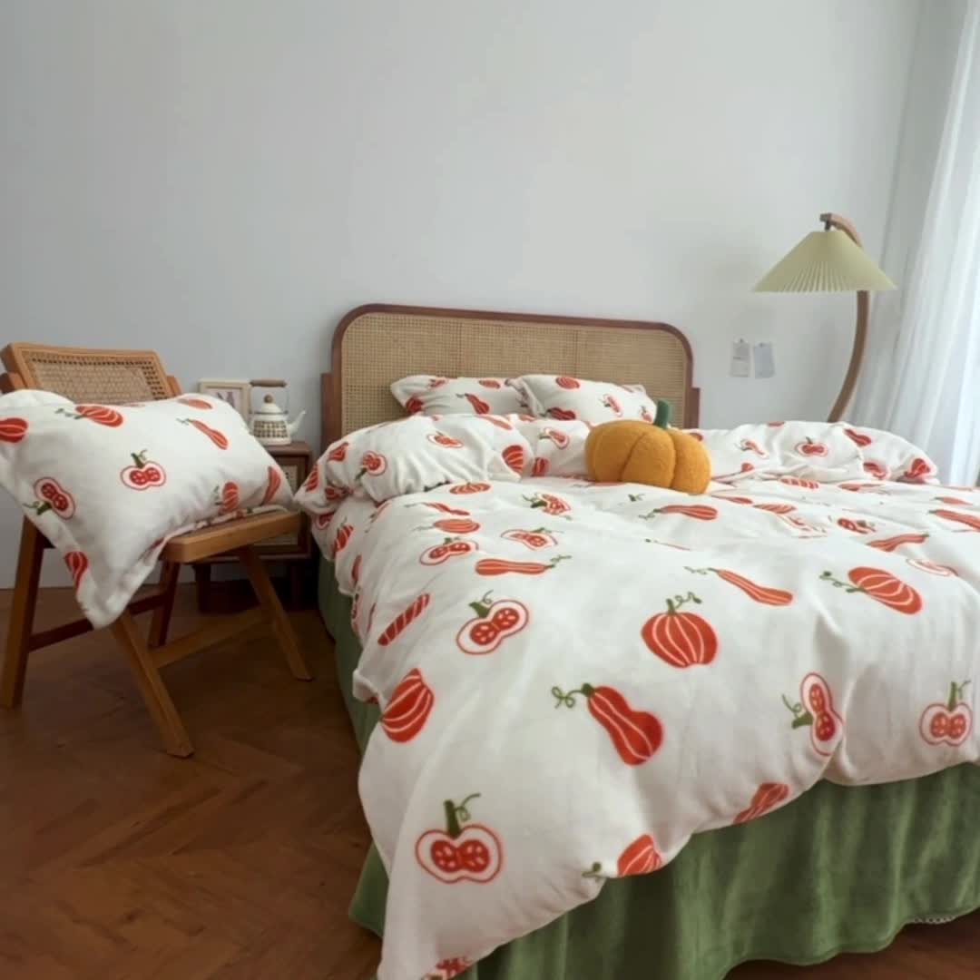 91家纺网 家纺一手货源 找家纺 源启生活 2022新款230g全消光高克重牛奶绒四件套 小南瓜