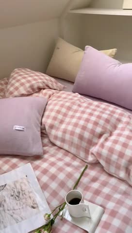 91家纺网 家纺一手货源 找家纺 洋铭区2022新款小清新撞色系列绒四件套 香芋格