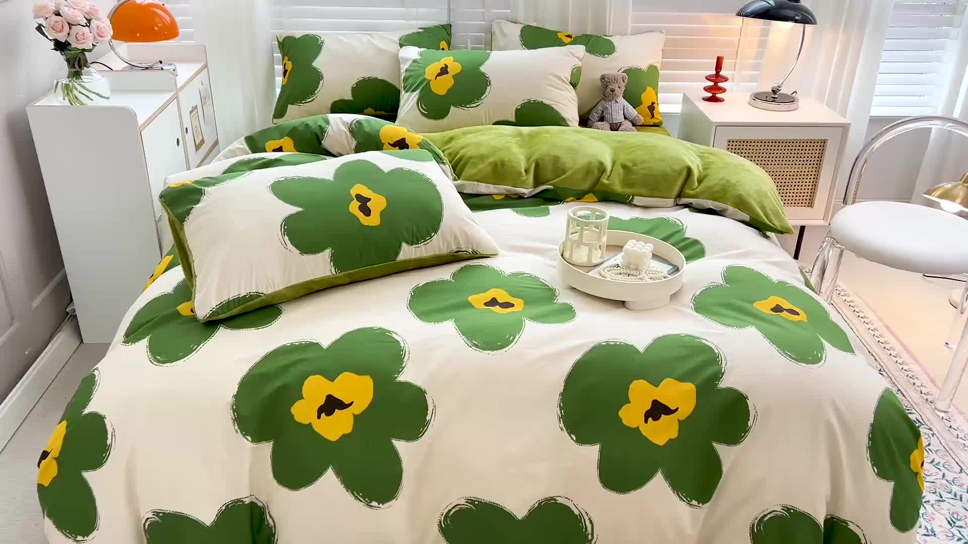 91家纺网 家纺一手货源 找家纺 金丝鸟 2022全棉印花加牛奶绒四件套 春意盎然