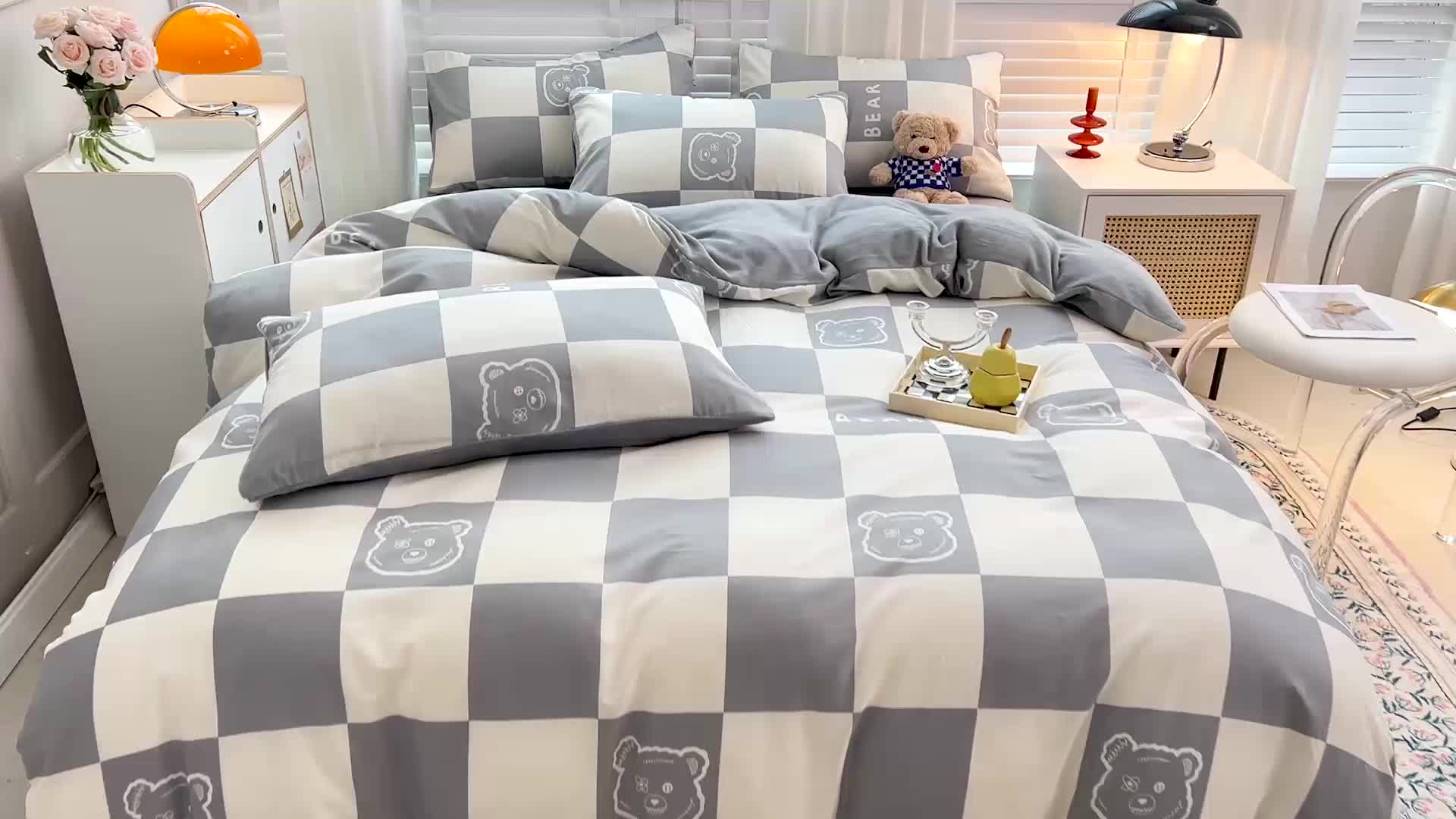 91家纺网 家纺一手货源 找家纺 金丝鸟 2022全棉印花加牛奶绒四件套 无影熊