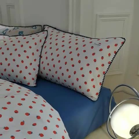 91家纺网 家纺一手货源 找家纺 洋铭区 2022新款双层纱四件套 红红草莓