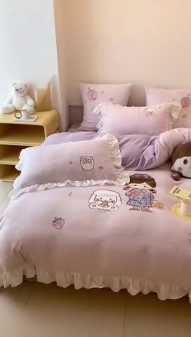 91家纺网 家纺一手货源 找家纺 昔可 2022新款高品质牛奶绒刺绣工艺款四件套 宠物女孩