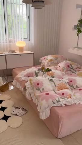 91家纺网 家纺一手货源 找家纺 昔可 2022新款花边牛奶绒四件套 油画粉花