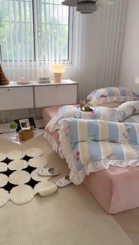 91家纺网 家纺一手货源 找家纺 昔可 2022新款花边牛奶绒四件套 竖条玫瑰花