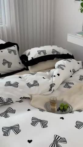 91家纺网 家纺一手货源 找家纺 昔可 2022新款花边牛奶绒四件套 赫本蝴蝶结