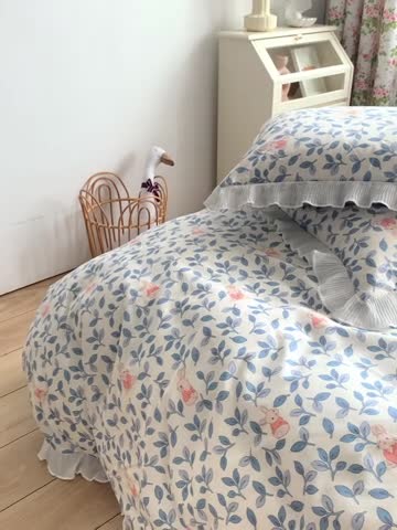 91家纺网 家纺一手货源 找家纺 怡家居 2022新款秋冬棉加牛奶绒韩式花边款四件套 菲菲兔-蓝