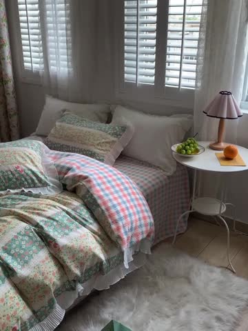 91家纺网 家纺一手货源 找家纺 怡家居 2022新款秋冬棉加牛奶绒韩式花边款四件套 芬芳