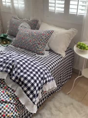 91家纺网 家纺一手货源 找家纺 怡家居 2022新款秋冬棉加牛奶绒韩式花边款四件套 吉米