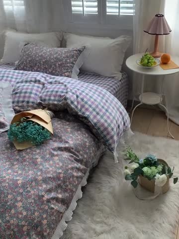 91家纺网 家纺一手货源 找家纺 怡家居 2022新款秋冬棉加牛奶绒韩式花边款四件套 科莫花园