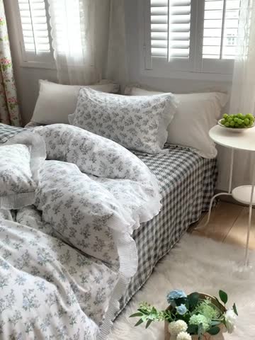 91家纺网 家纺一手货源 找家纺 怡家居 2022新款秋冬棉加牛奶绒韩式花边款四件套 听兰