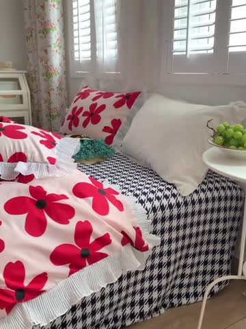 91家纺网 家纺一手货源 找家纺 怡家居 2022新款秋冬棉加牛奶绒韩式花边款四件套 月影花