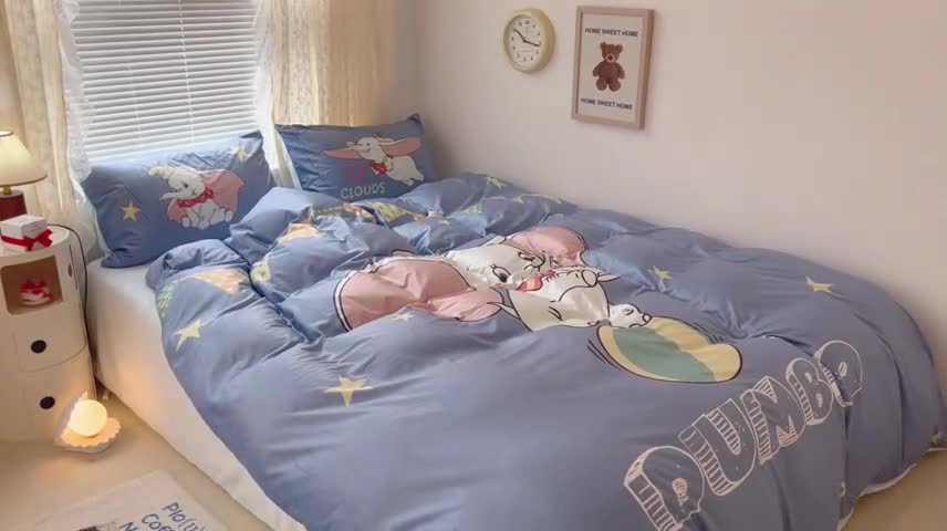 91家纺网 家纺一手货源 找家纺 昔可 2022新款迪士尼大版宝宝牛奶绒四件套 可爱小飞象