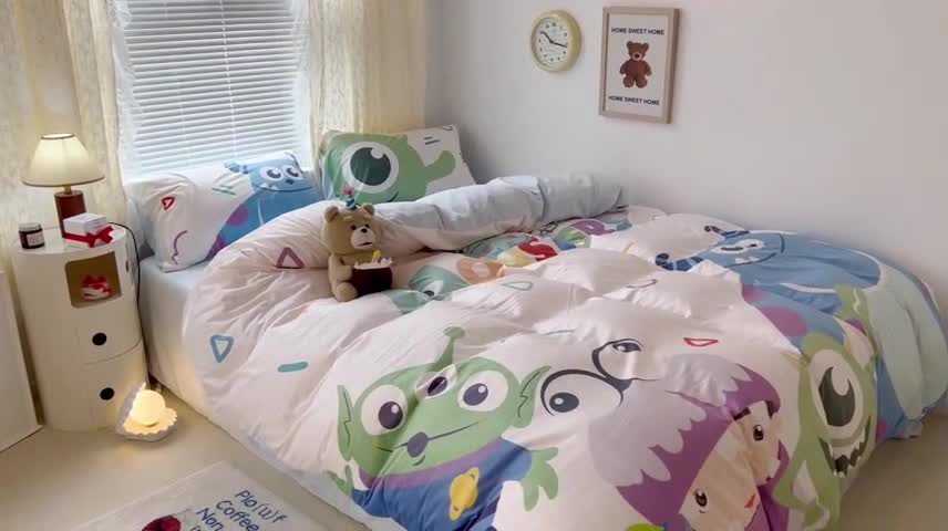 91家纺网 家纺一手货源 找家纺 昔可 2022新款迪士尼大版宝宝牛奶绒四件套 怪兽大学