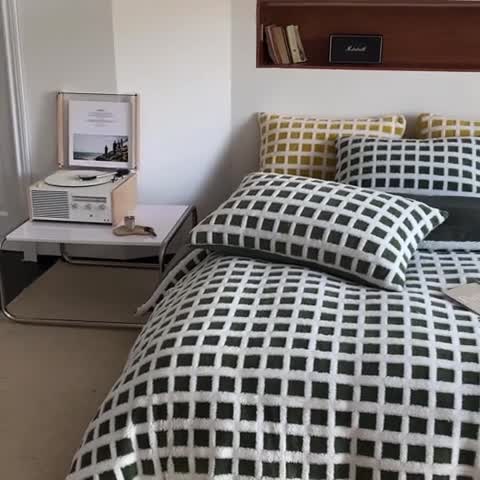 91家纺网 家纺一手货源 找家纺 梦柏2022新款阳离子提花绒四件套 阳离子-松石绿