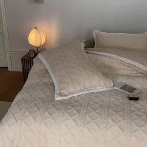 91家纺网 家纺一手货源 找家纺 梦柏2022新款阳离子提花绒四件套 提花绒-米杏色