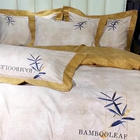 91家纺网 家纺一手货源 找家纺 梦柏家纺 2022新款亲肤雅棉绣花四件套 杏色