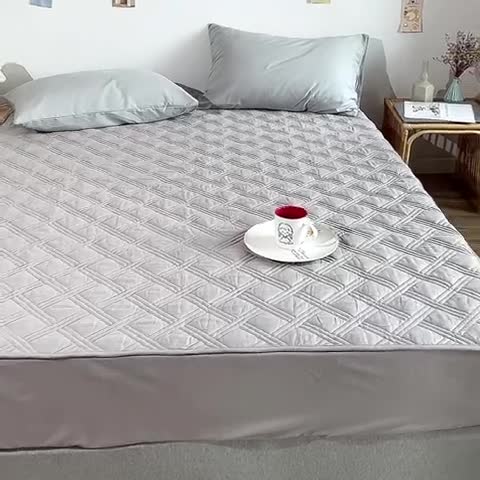 91家纺网 家纺一手货源 找家纺 梦柏 2023新款13372全棉斜纹夹棉床笠 浅灰