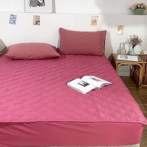 91家纺网 家纺一手货源 找家纺 梦柏 2023新款13372全棉斜纹夹棉床笠 嫣红