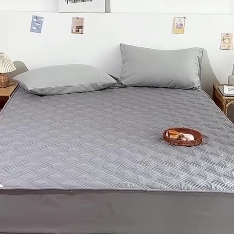 91家纺网 家纺一手货源 找家纺 梦柏 2023新款13372全棉斜纹夹棉床笠 中灰