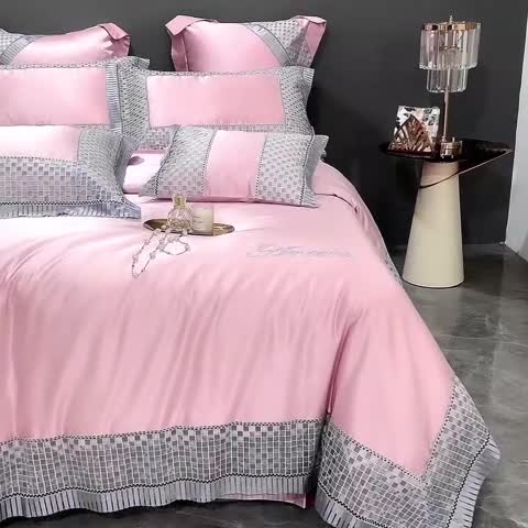 91家纺网 家纺一手货源 找家纺 缔缦 2022新款真丝棉四件套澜庭假日 豆沙粉