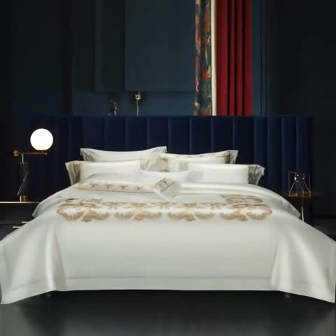 91家纺网 家纺一手货源 找家纺 缔缦 2022新款100s刺绣四件套米兰印象 米白