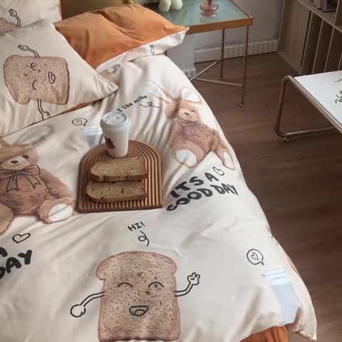 91家纺网 家纺一手货源 找家纺 怡家居 2022秋冬A版棉B版水晶绒四件套 萌萌哒