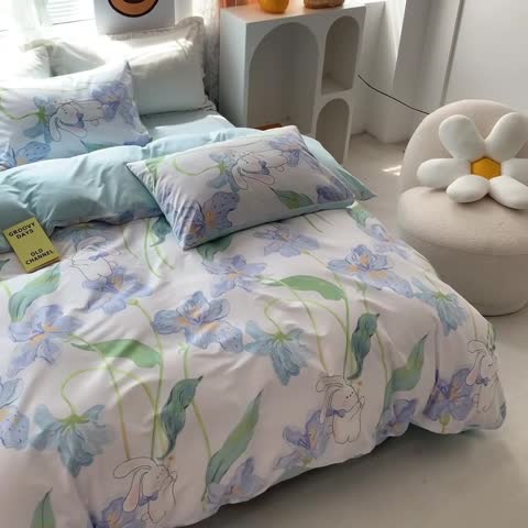 91家纺网 家纺一手货源 找家纺 怡家居 2022秋冬A版棉B版水晶绒四件套 趣味兔