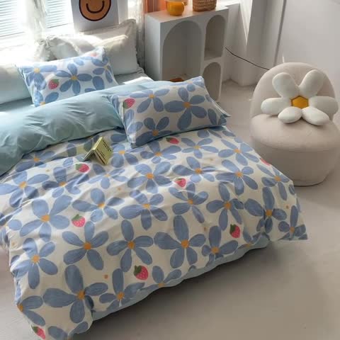 91家纺网 家纺一手货源 找家纺 怡家居 2022秋冬A版棉B版水晶绒四件套 小美好