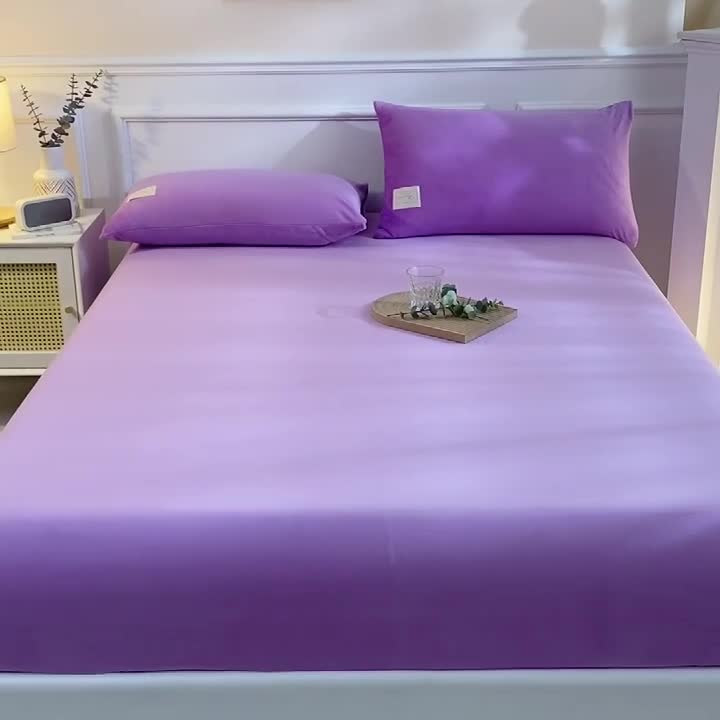 91家纺网 家纺一手货源 找家纺 2025啊雅家居新款牛奶绒全包床笠 紫色