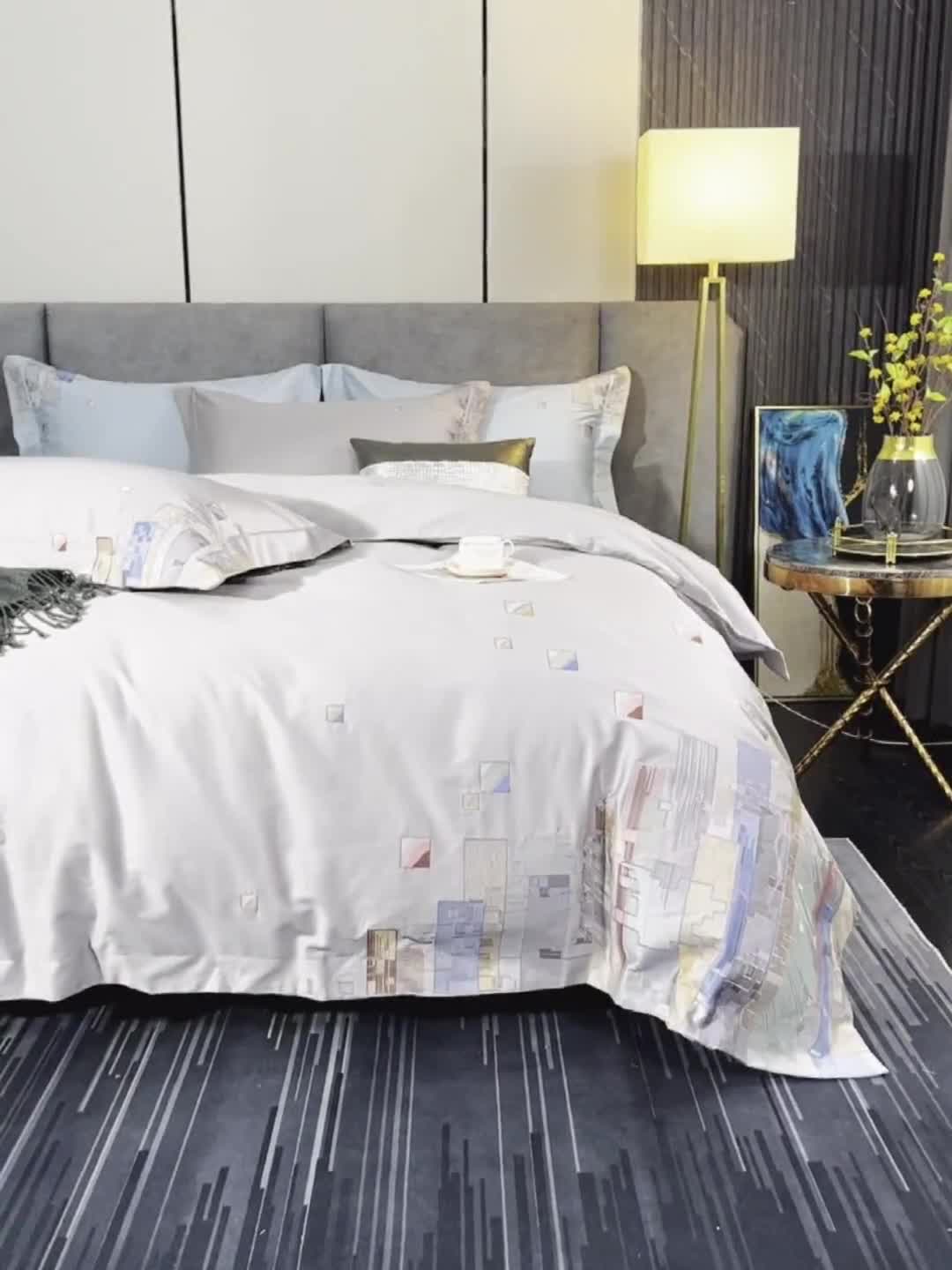 91家纺网 家纺一手货源 找家纺 宅家居24新款180支阿克苏长绒棉刺绣全棉四件套-慕森高级灰