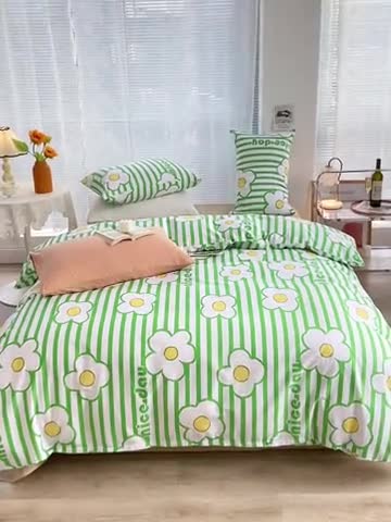 91家纺网 家纺一手货源 找家纺 安莱生活 2022新款秋冬家用60支纯棉印花三四件套 时尚系列-萌动初心-绿