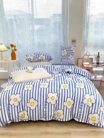 91家纺网 家纺一手货源 找家纺 安莱生活 2022新款秋冬家用60支纯棉印花三四件套 时尚系类-萌心初动-兰