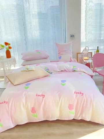 91家纺网 家纺一手货源 找家纺 安莱生活 2022新款秋冬家用60支纯棉印花三四件套 梦幻系列-静娴小花-粉