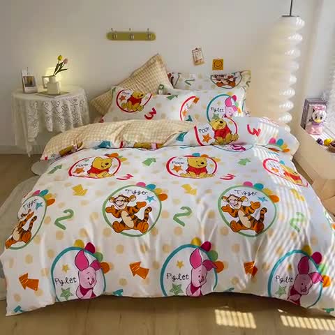 91家纺网 家纺一手货源 找家纺 小芽 迪士尼植物羊绒四件套 维尼伙伴